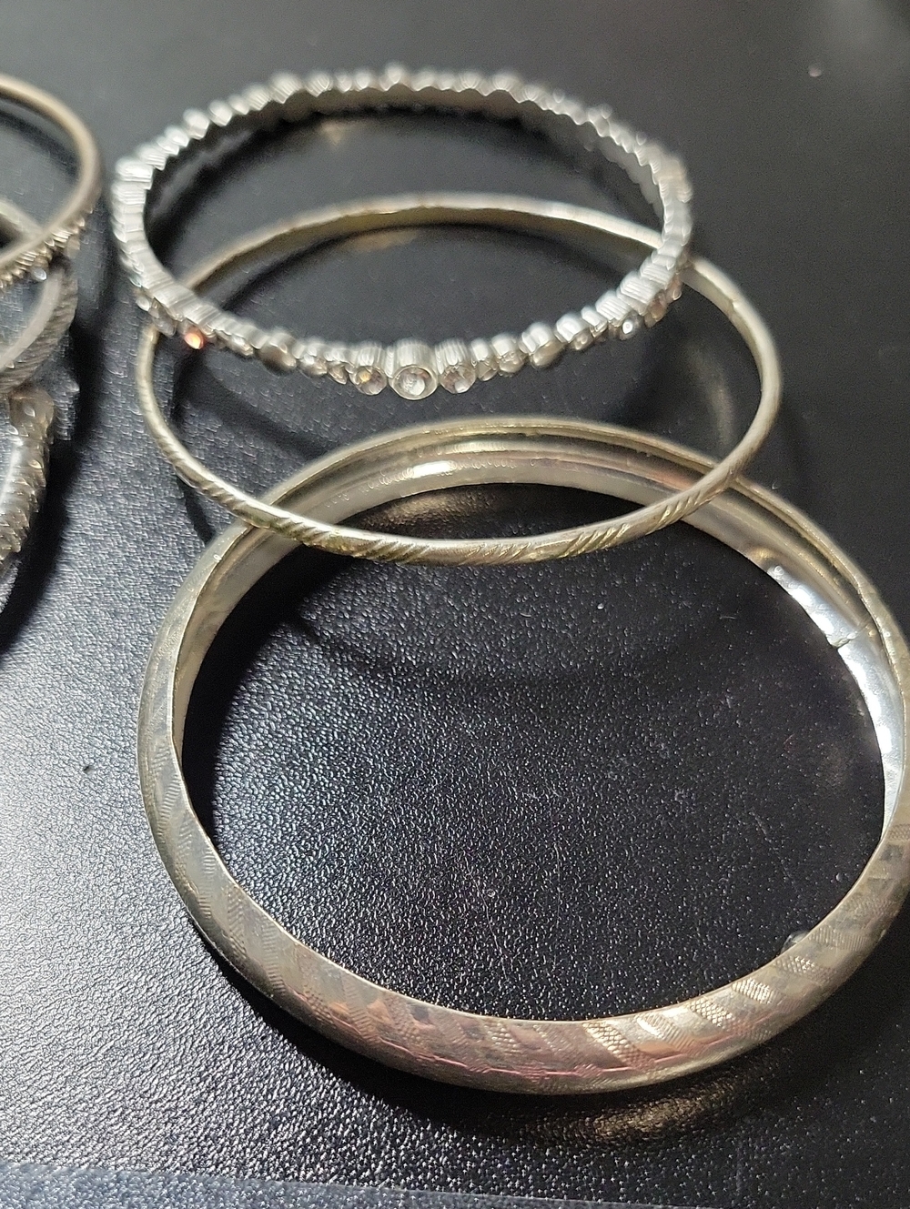 Silver Tone Rhinestone Stackable Bangle Bracelet Lot - Picture 8 of 11